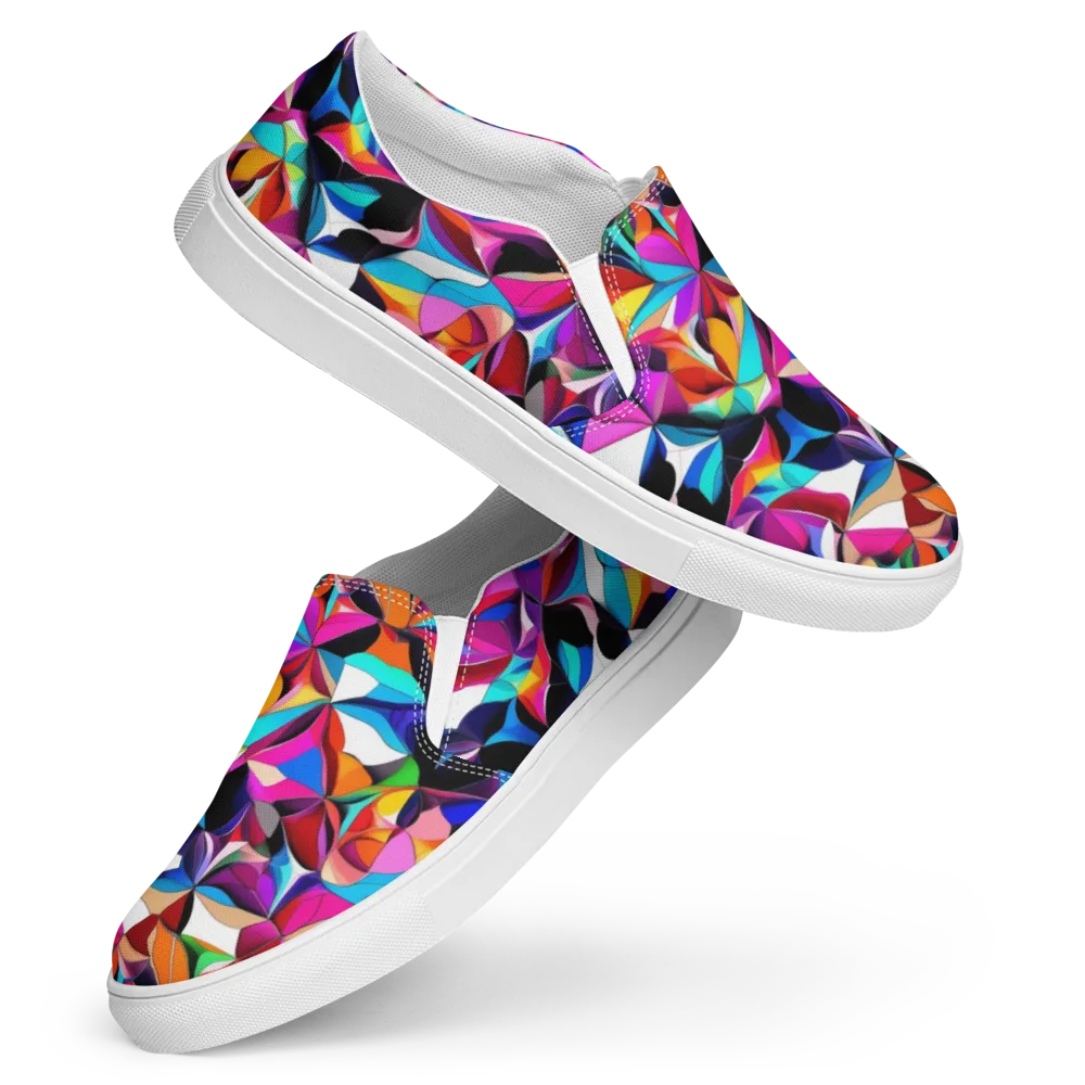 Prismatic Petal Riot on Women's Slip-On Canvas Shoes — Front