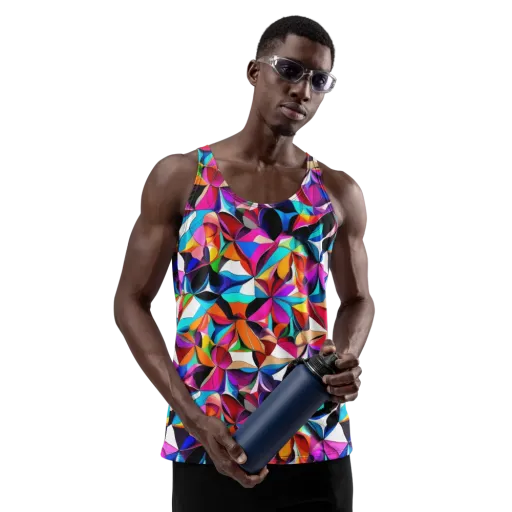 Prismatic Petal Riot on a Men's Tank Top
