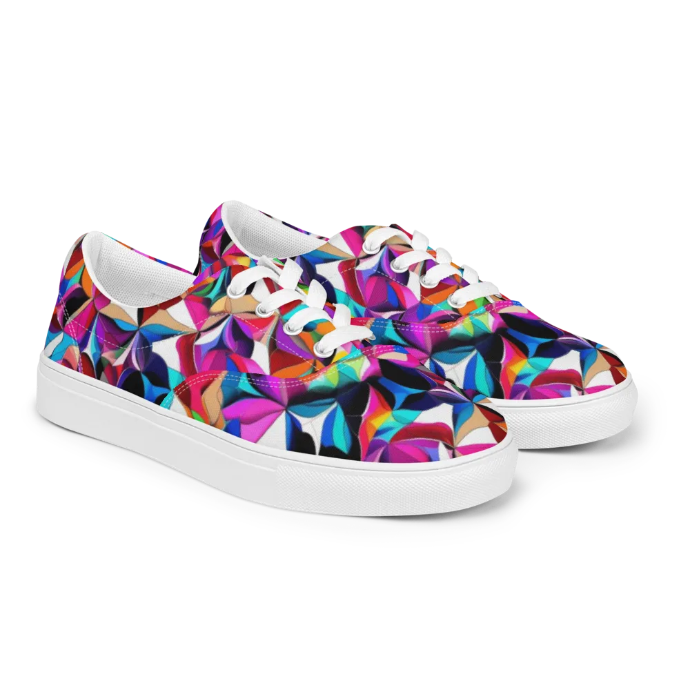 Prismatic Petal Riot on Men's Lace-Up Canvas Shoes — Right Front