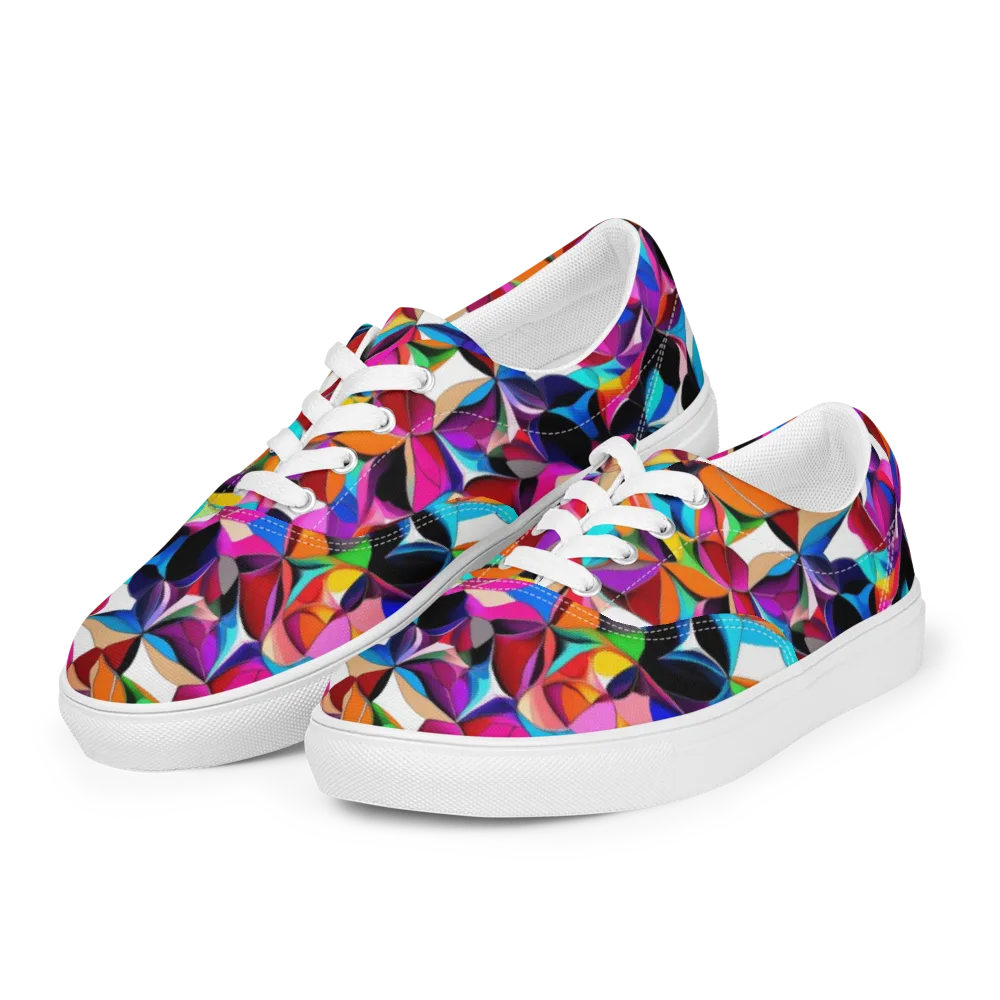 Prismatic Petal Riot on Men's Lace-Up Canvas Shoes — Left Front