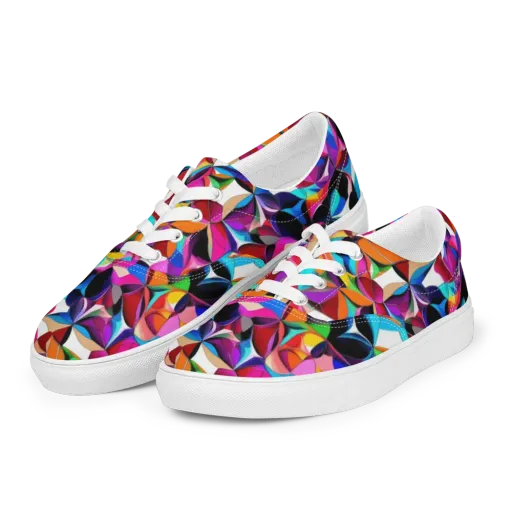Prismatic Petal Riot on a Men's Lace-Up Canvas Shoes