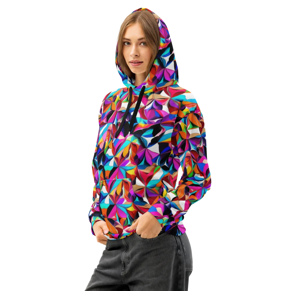 Prismatic Petal Riot on Cotton Hoodie — Left Front