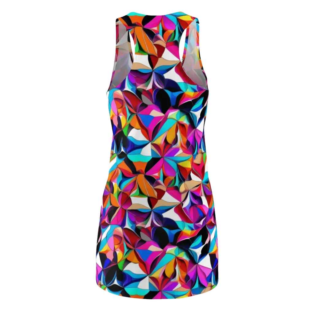Prismatic Petal Riot on Racerback Dress — Back
