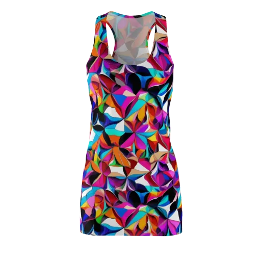 Prismatic Petal Riot on a Racerback Dress