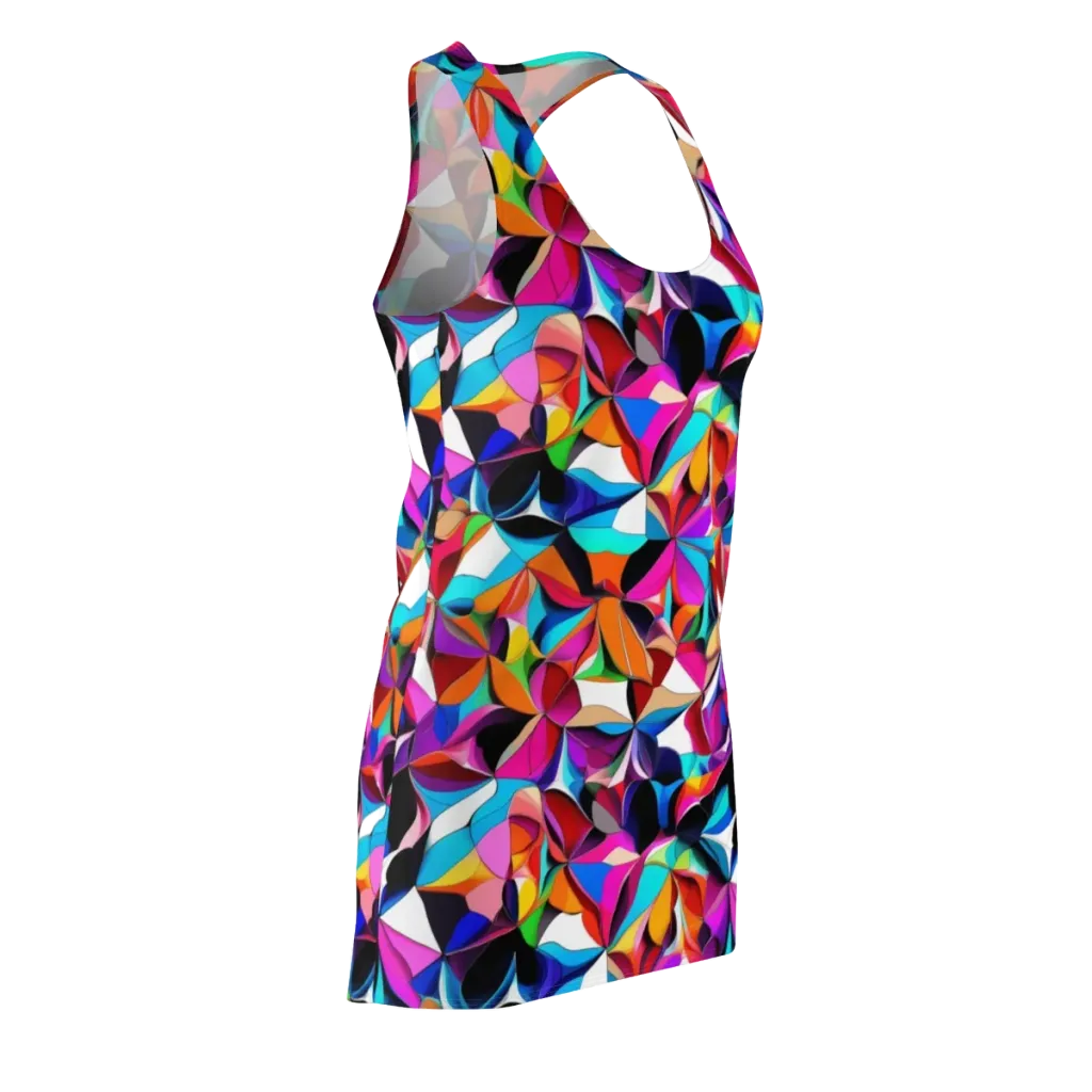 Prismatic Petal Riot on Racerback Dress — Front Side