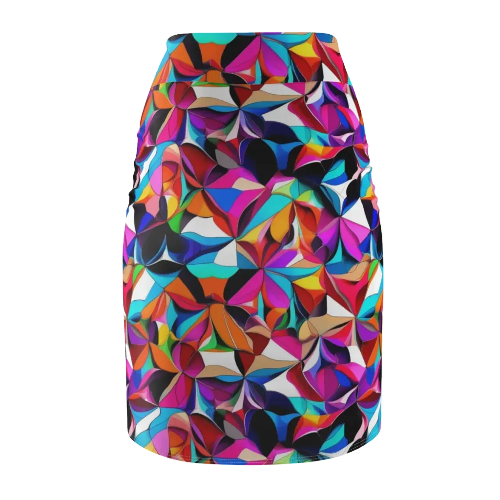 Prismatic Petal Riot on Pencil Skirt — Back
