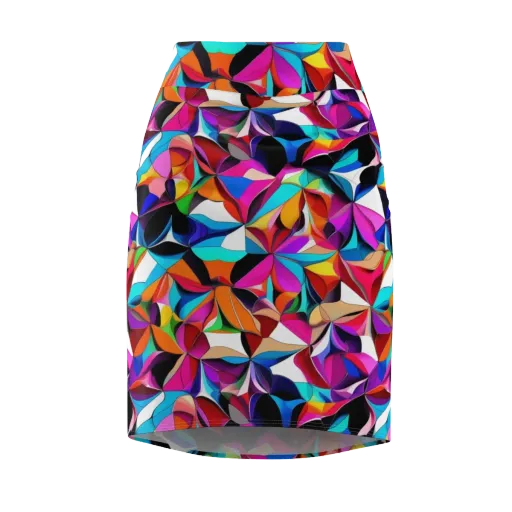 Prismatic Petal Riot on a Pencil Skirt
