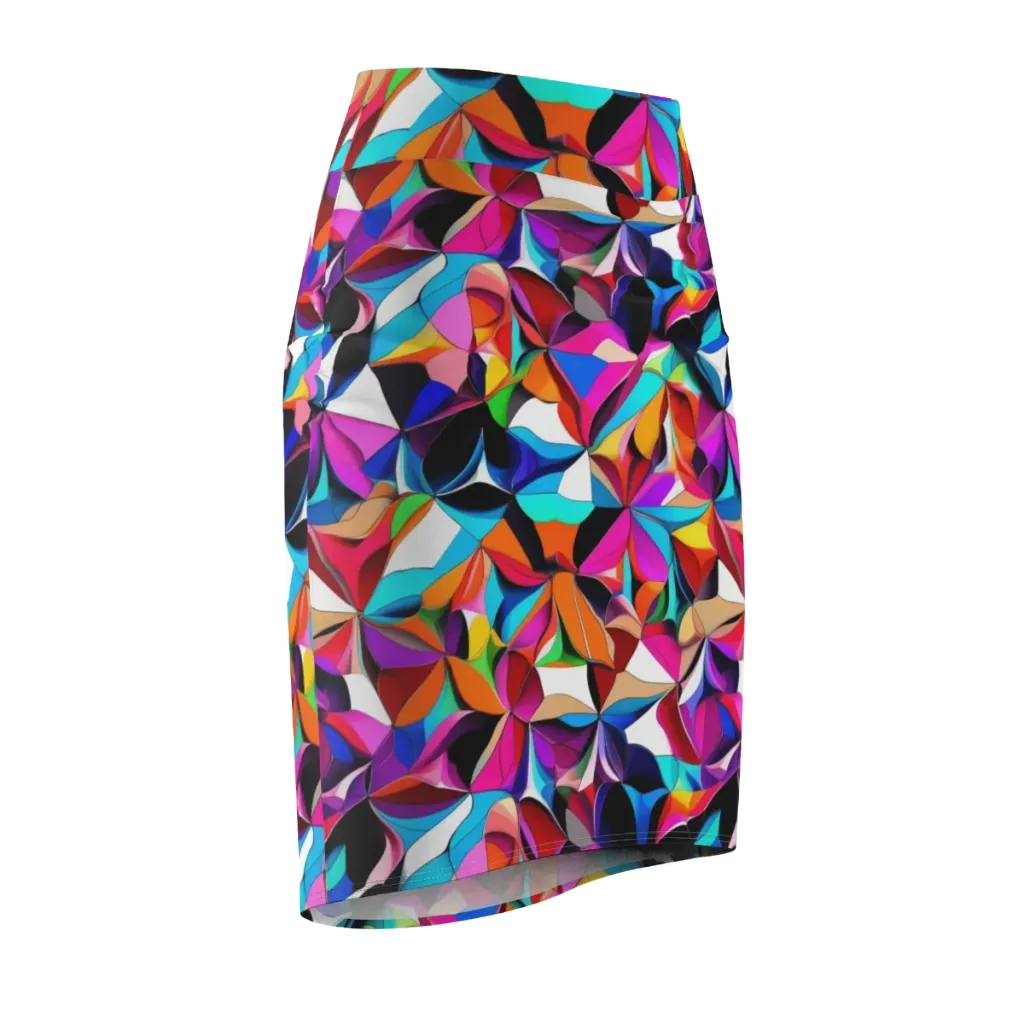 Prismatic Petal Riot on Pencil Skirt — Front Side