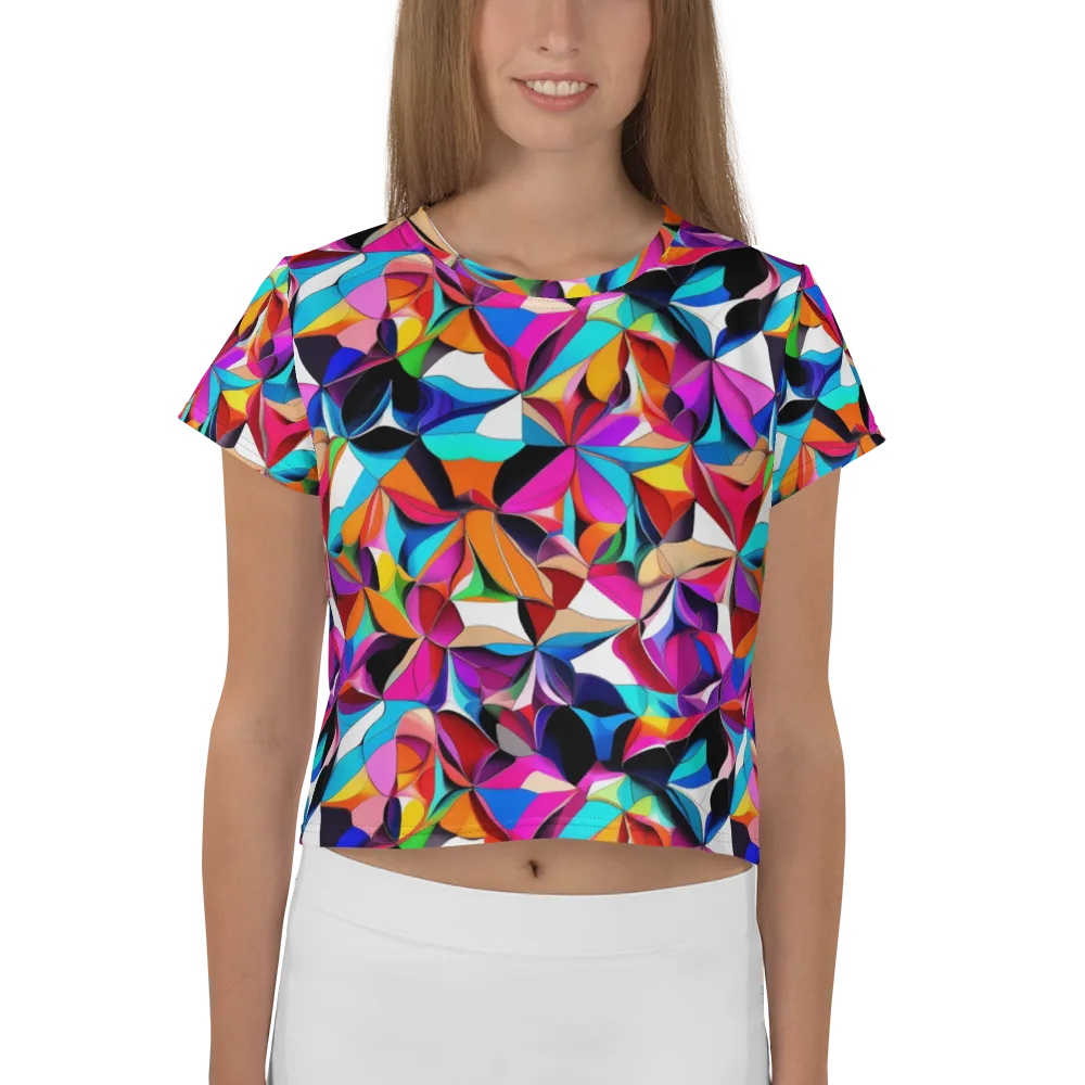 Prismatic Petal Riot on Crop Tee — Front