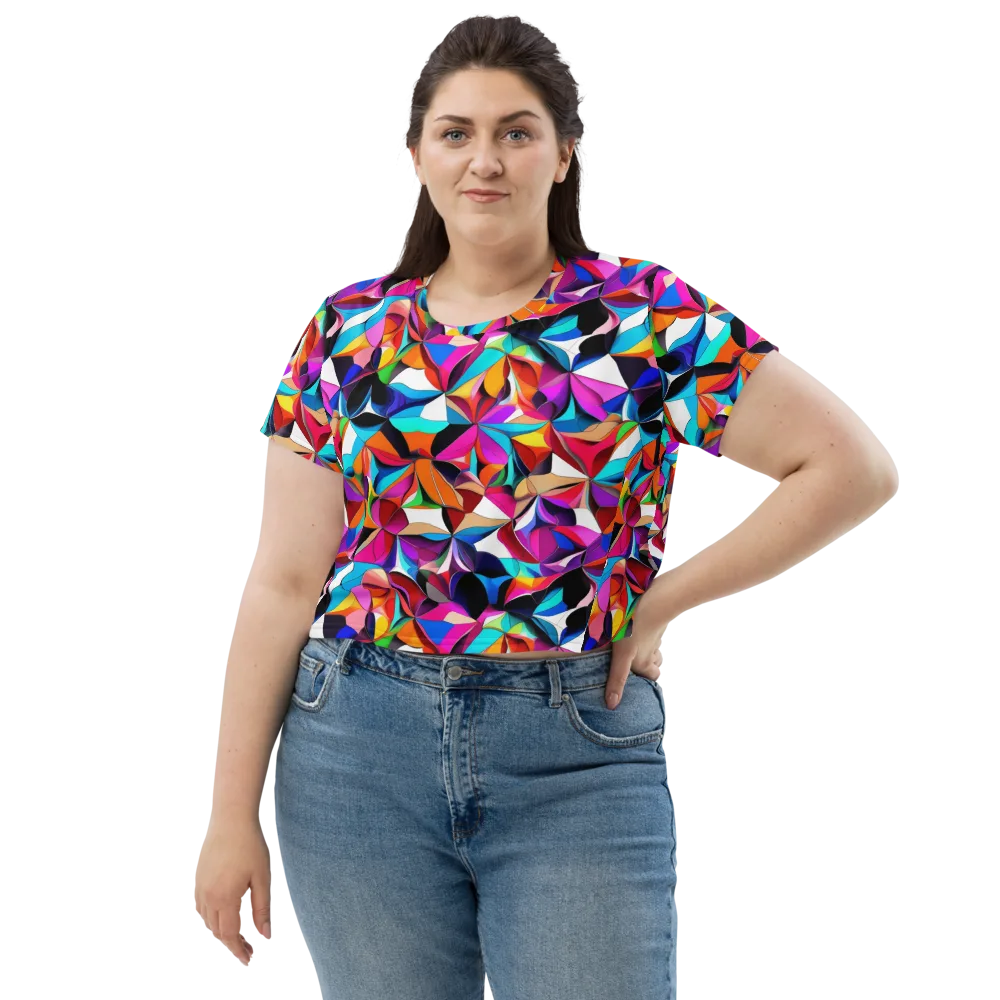 Prismatic Petal Riot on Crop Tee — Front
