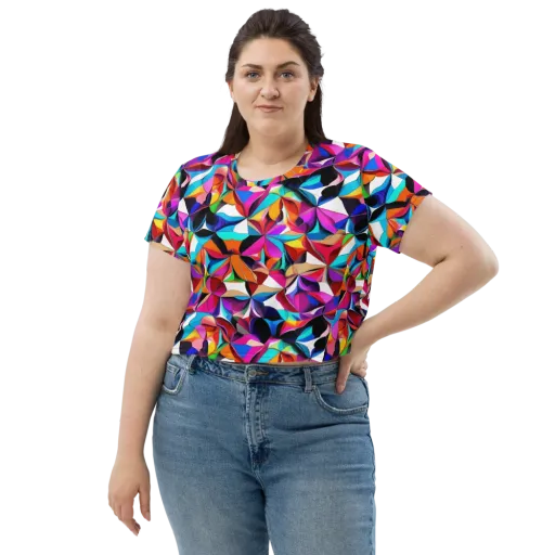 Prismatic Petal Riot on a Crop Tee
