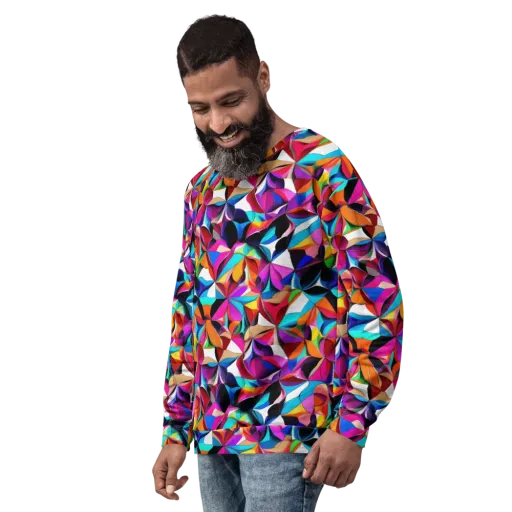 Prismatic Petal Riot on a Sweatshirt