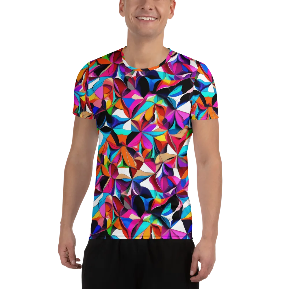 Prismatic Petal Riot on Men's Athletic T-Shirt — Front