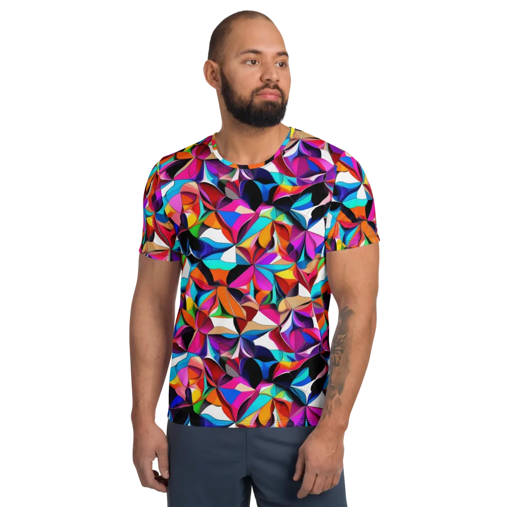 Prismatic Petal Riot on Men's Athletic T-Shirt — Front