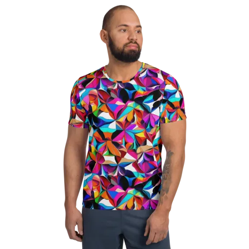 Prismatic Petal Riot on a Men's Athletic T-Shirt