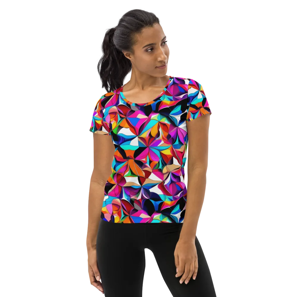 Prismatic Petal Riot on Women's Athletic T-Shirt — Front