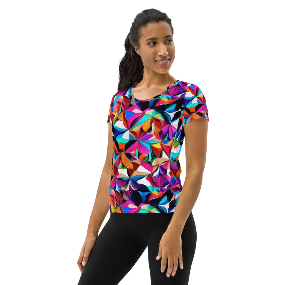 Prismatic Petal Riot on Women's Athletic T-Shirt — Left