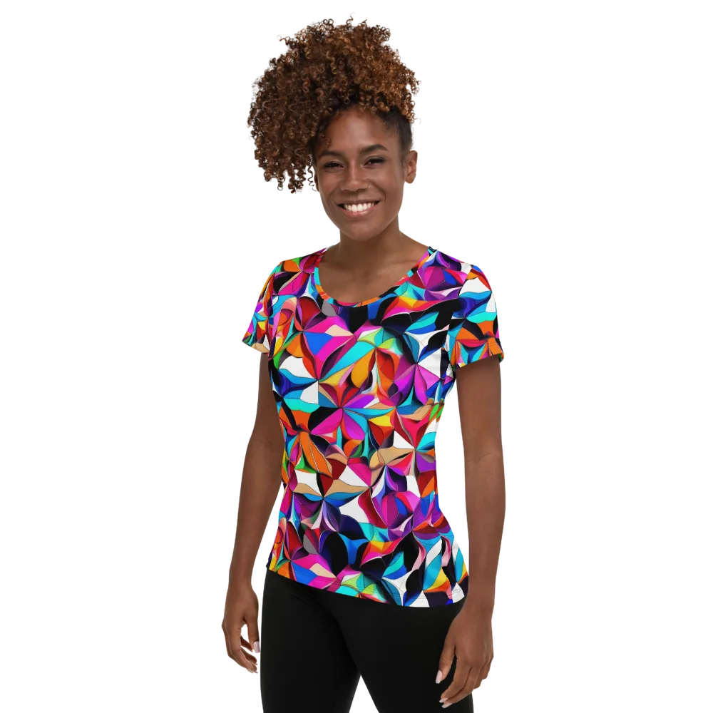 Prismatic Petal Riot on Women's Athletic T-Shirt — Left