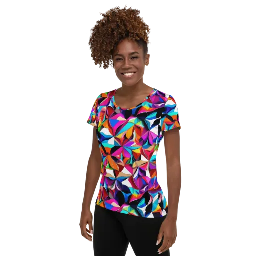 Prismatic Petal Riot on a Women's Athletic T-Shirt