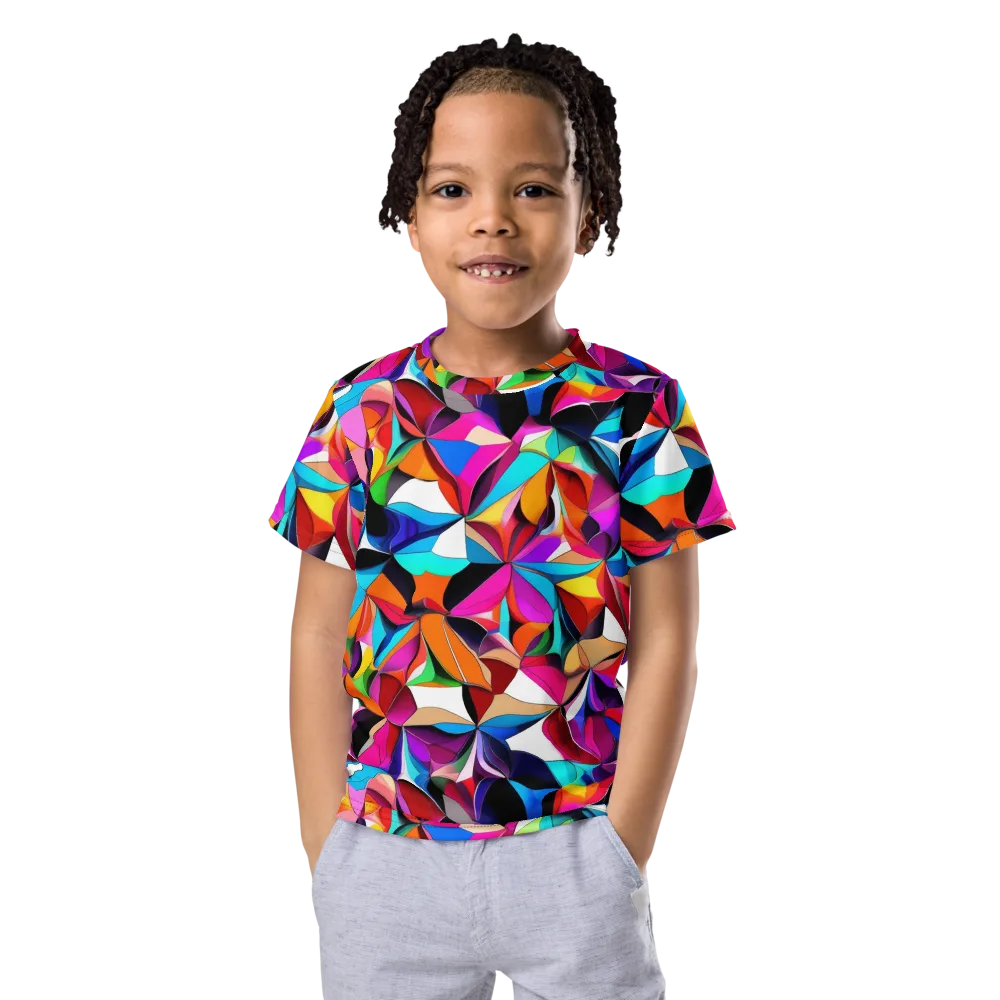 Prismatic Petal Riot on Kids Crew Neck T-Shirt — Front
