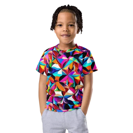 Prismatic Petal Riot on a Kids Crew Neck T-Shirt