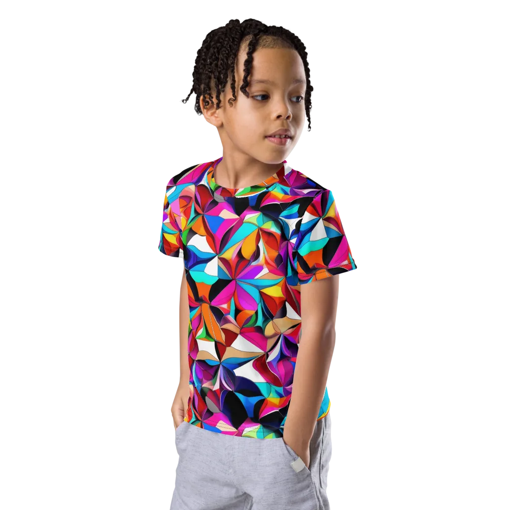 Prismatic Petal Riot on Kids Crew Neck T-Shirt — Left Front