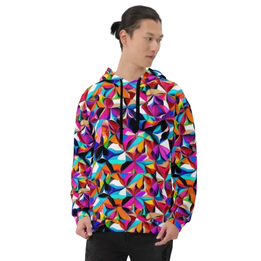 Prismatic Petal Riot on a Hoodie