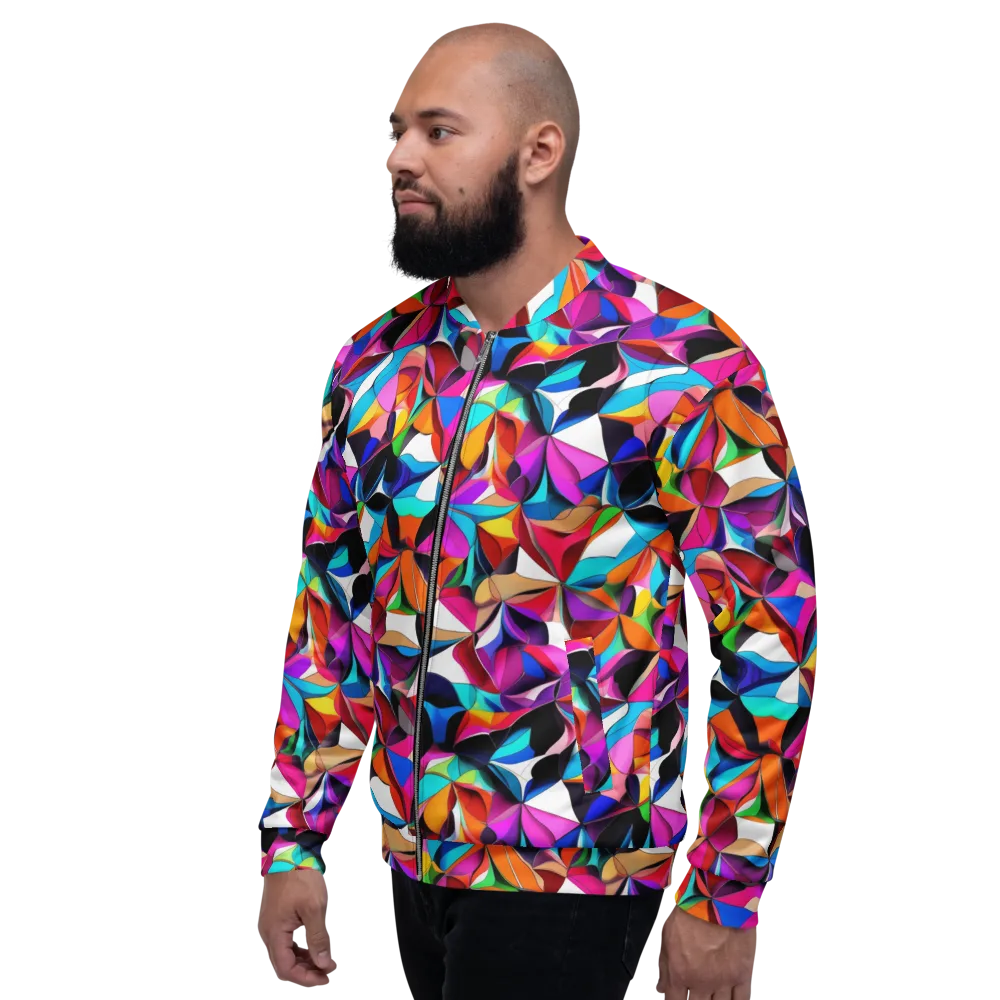Prismatic Petal Riot on Bomber Jacket — Left