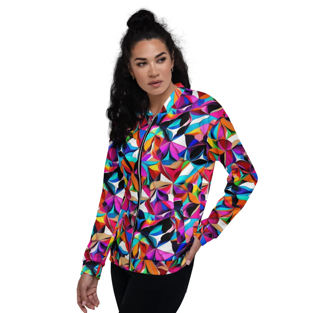 Prismatic Petal Riot on Bomber Jacket — Left