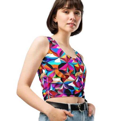Prismatic Petal Riot on a Crop Top