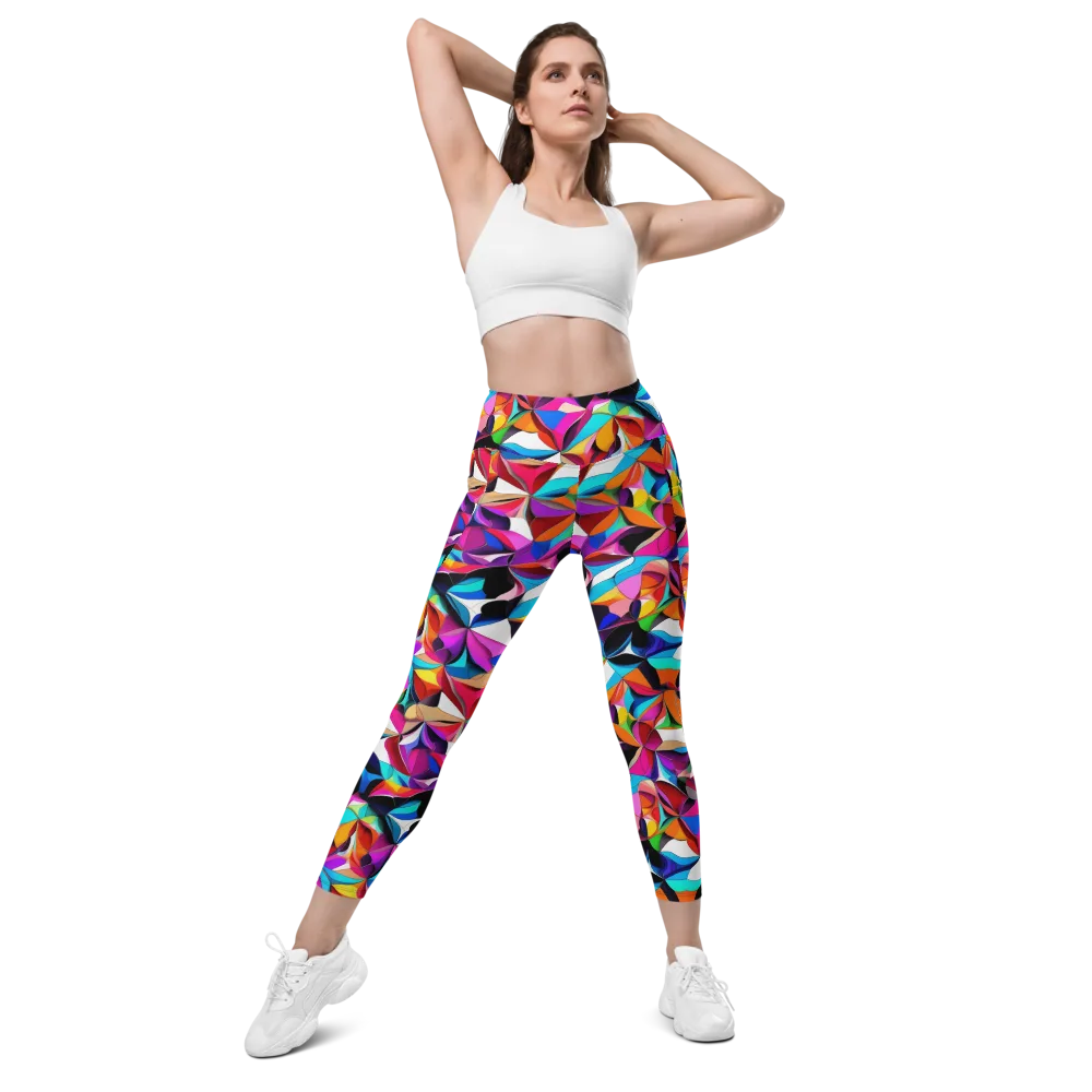 Prismatic Petal Riot on Leggings with Pockets — Front