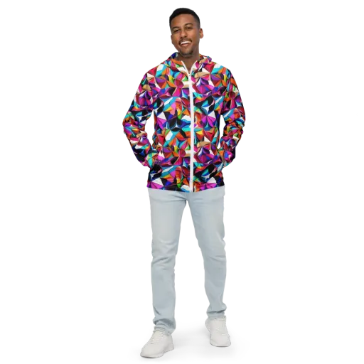 Prismatic Petal Riot on a Men's Windbreaker