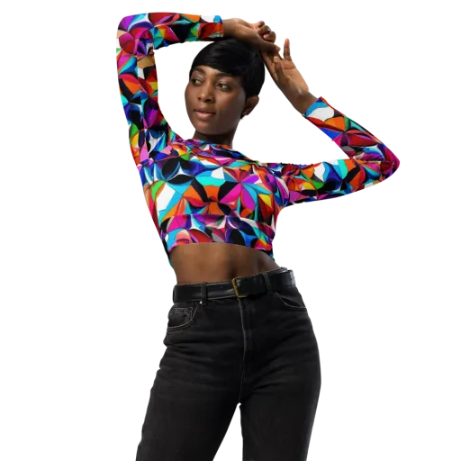 Prismatic Petal Riot on a Long Sleeve Crop Top