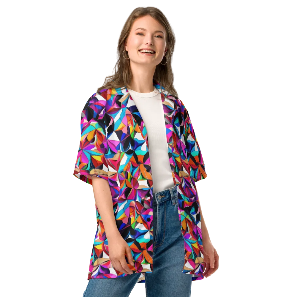 Prismatic Petal Riot on Button Shirt — Front