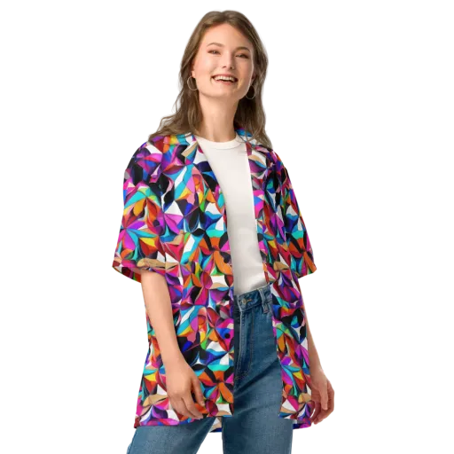 Prismatic Petal Riot on a Button Shirt