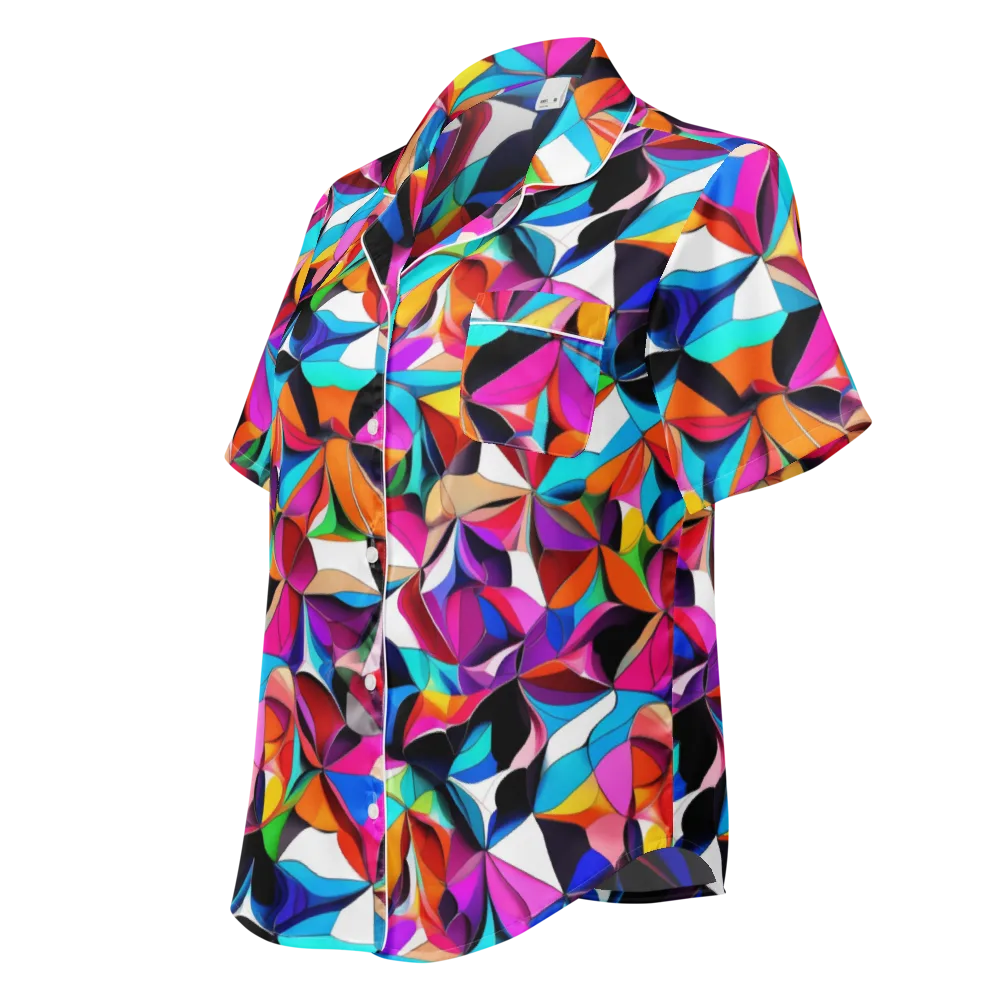 Prismatic Petal Riot on Women's Short Sleeve Pajama Top — Left Front