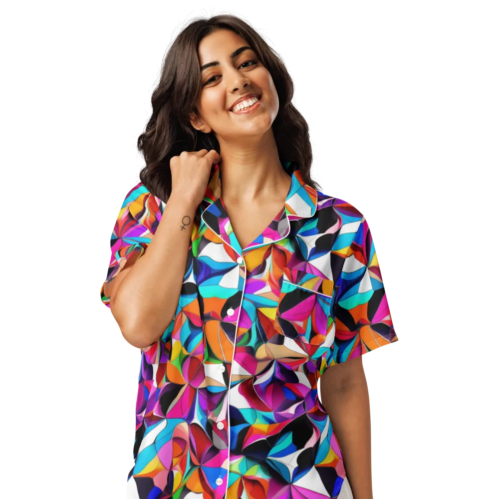 Prismatic Petal Riot on Women's Short Sleeve Pajama Top — Front