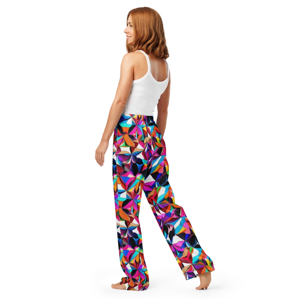 Prismatic Petal Riot on Women's Pajama Pants — Back