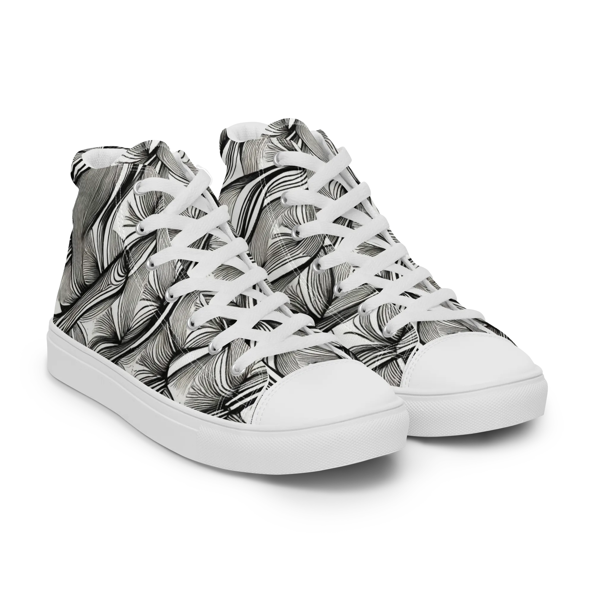 Ink Botanica on Women's High Top Canvas Shoes — Right Front
