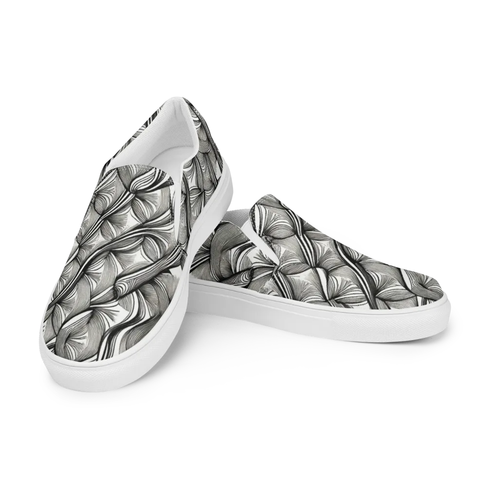 Ink Botanica on Men's Slip-On Canvas Shoes — Left Front