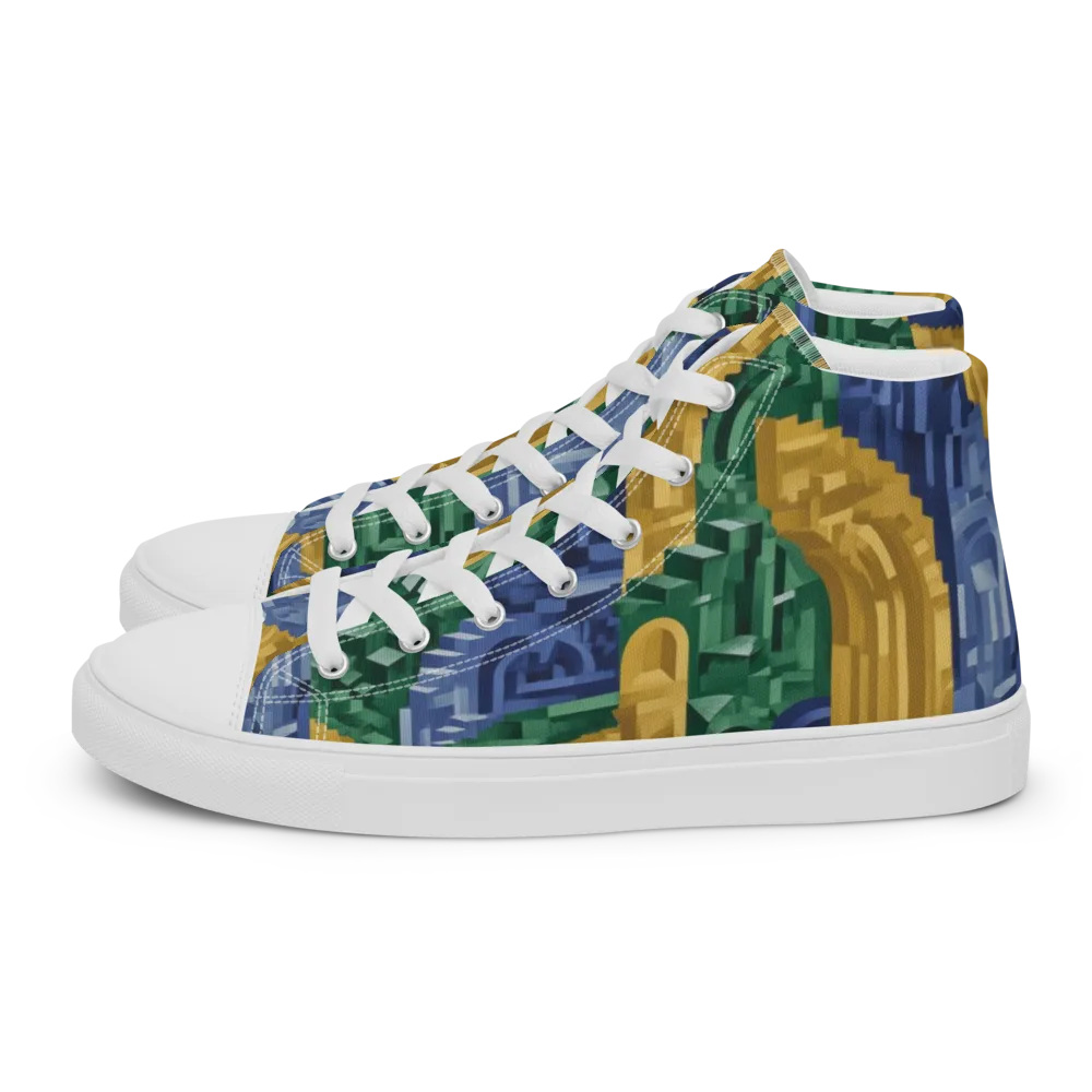Moorish Maze on Men's High Top Canvas Shoes — Left