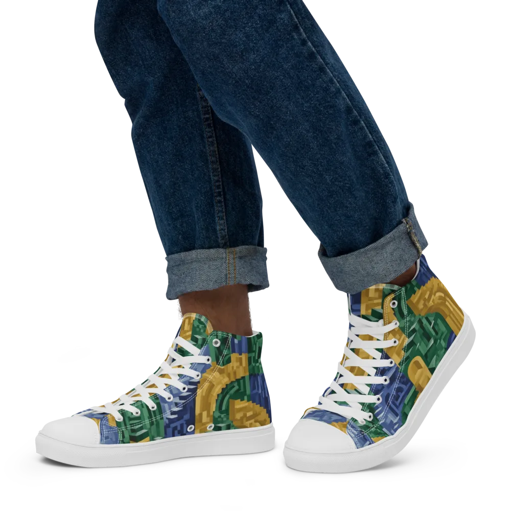 Moorish Maze on Men's High Top Canvas Shoes — Left