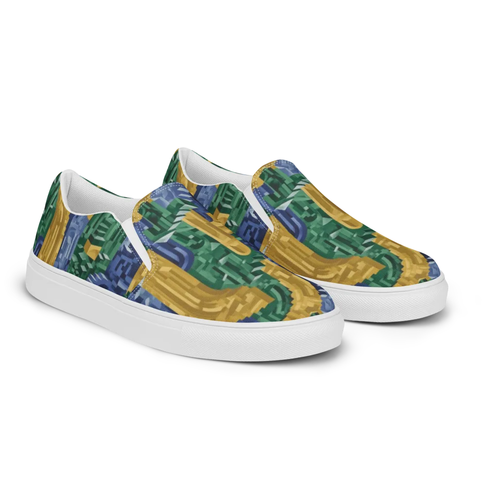 Moorish Maze on Men's Slip-On Canvas Shoes — Right Front