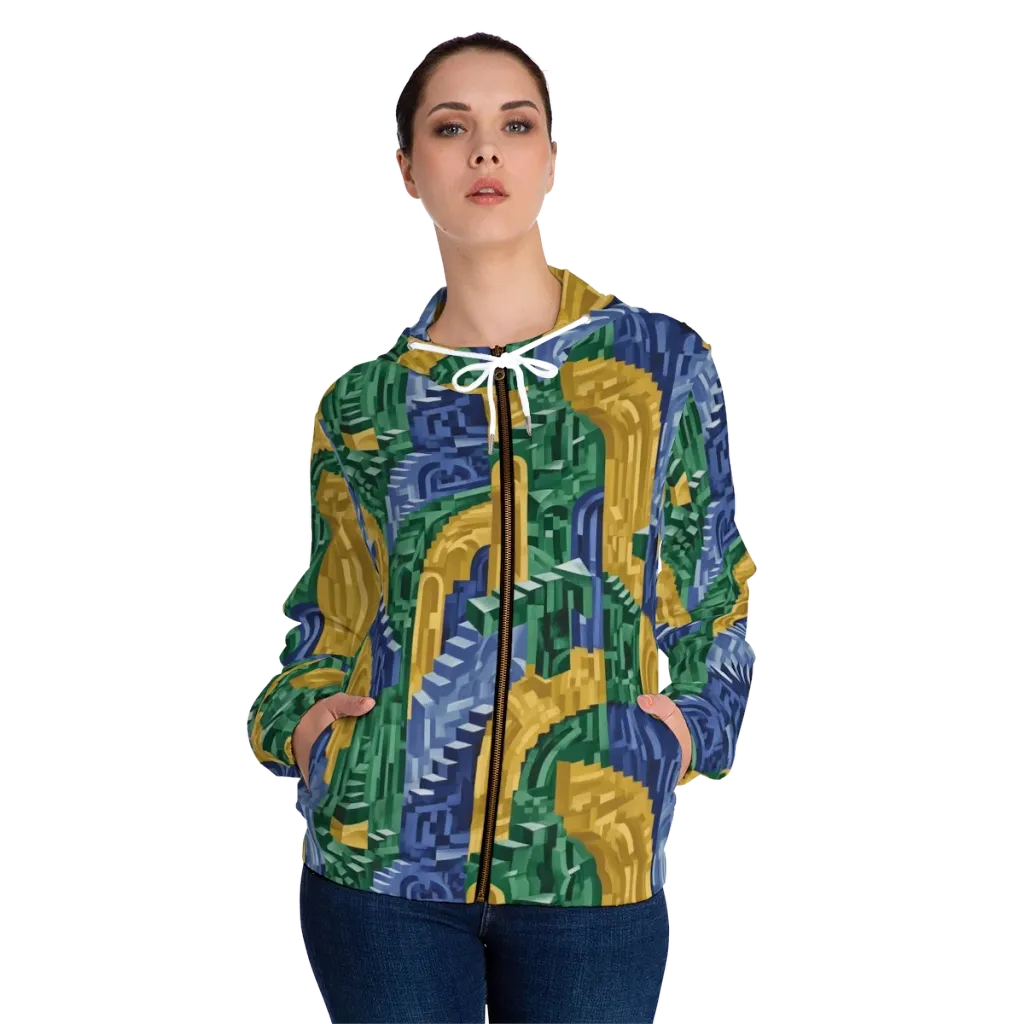 Moorish Maze on Women's Full-Zip Hoodie — Front On Person