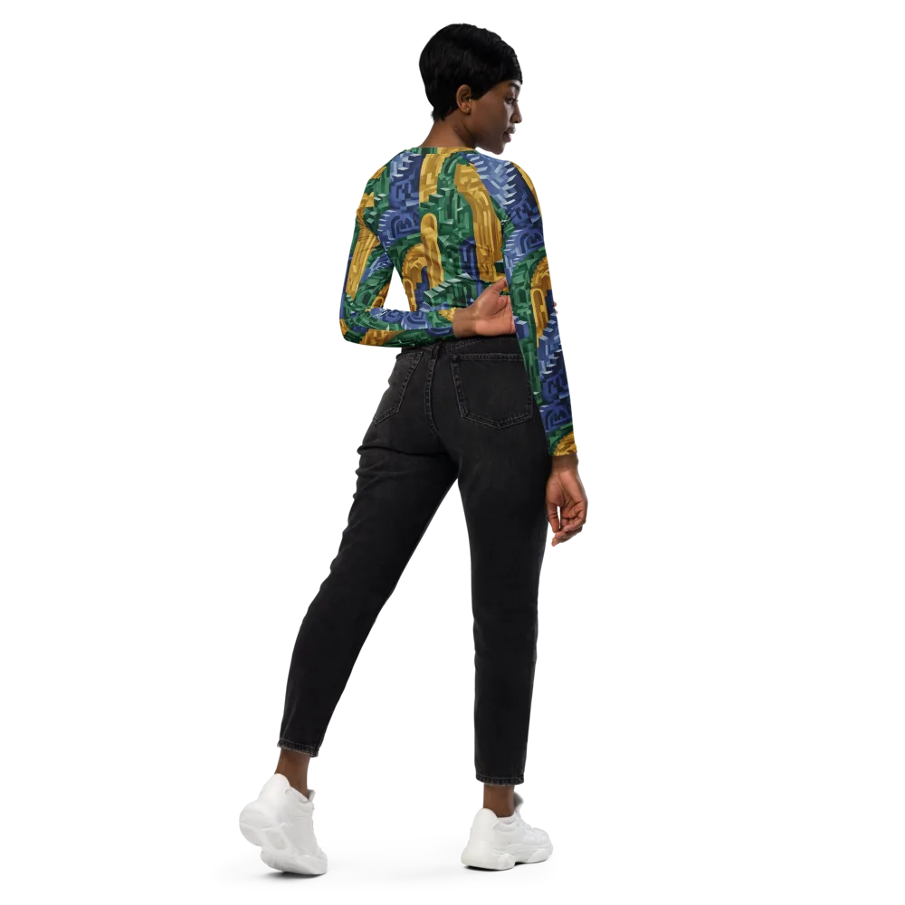 Moorish Maze on Long Sleeve Crop Top — Right Back