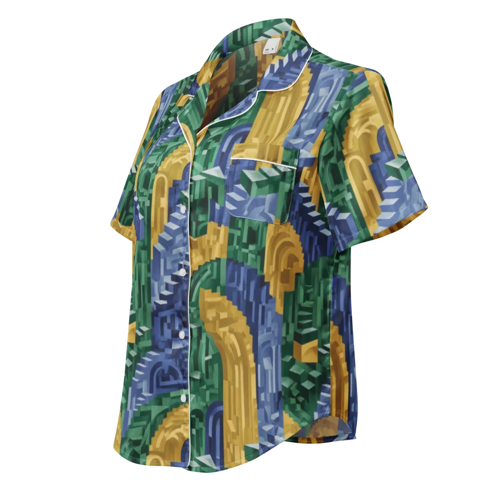 Moorish Maze on Women's Short Sleeve Pajama Top — Left Front