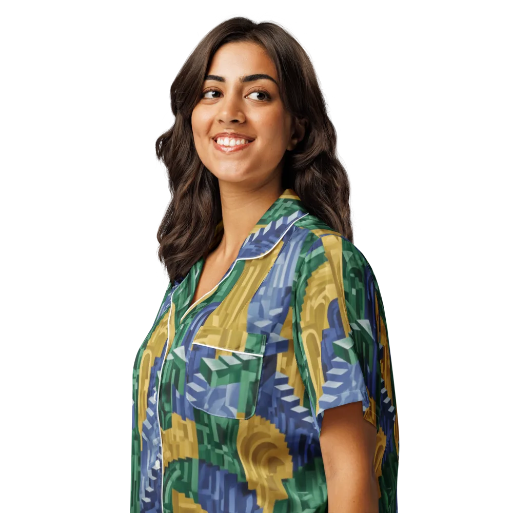 Moorish Maze on Women's Short Sleeve Pajama Top — Left Front
