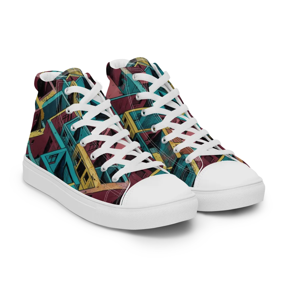 Concrete Kaleidoscope on Men's High Top Canvas Shoes — Right Front
