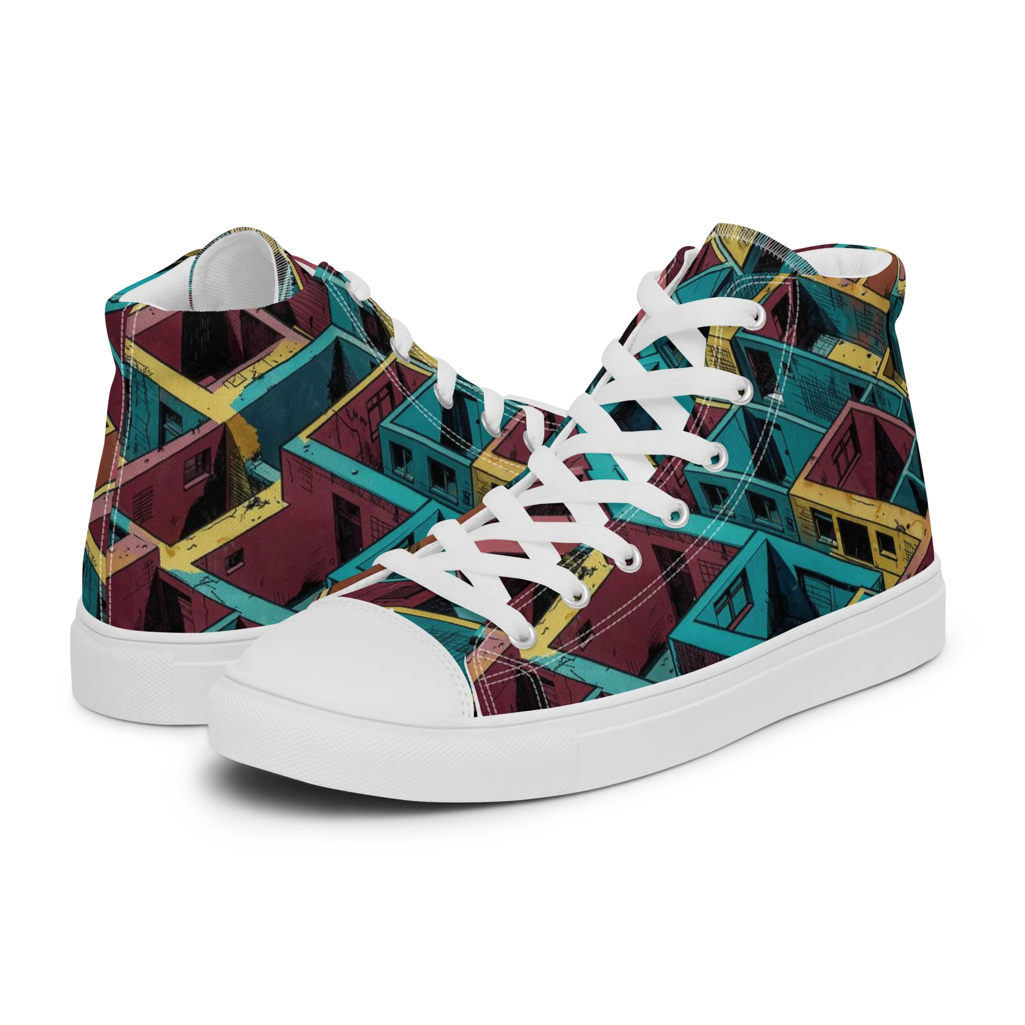 Concrete Kaleidoscope on Women's High Top Canvas Shoes — Left