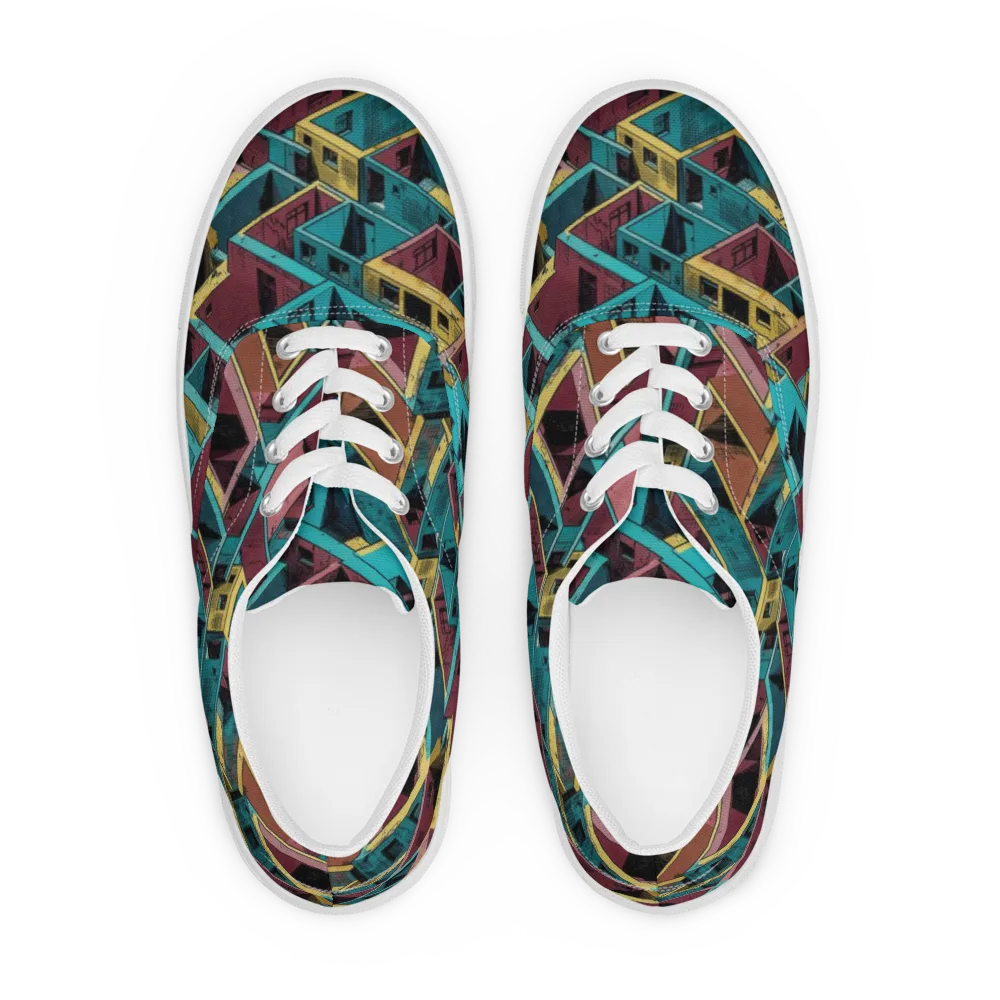 Concrete Kaleidoscope on Men's Lace-Up Canvas Shoes — Front